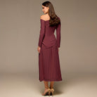 Plum One - shoulder Crepe Dress With Pleated Skirt - shopaleena