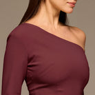 Plum One - shoulder Crepe Dress With Pleated Skirt - shopaleena