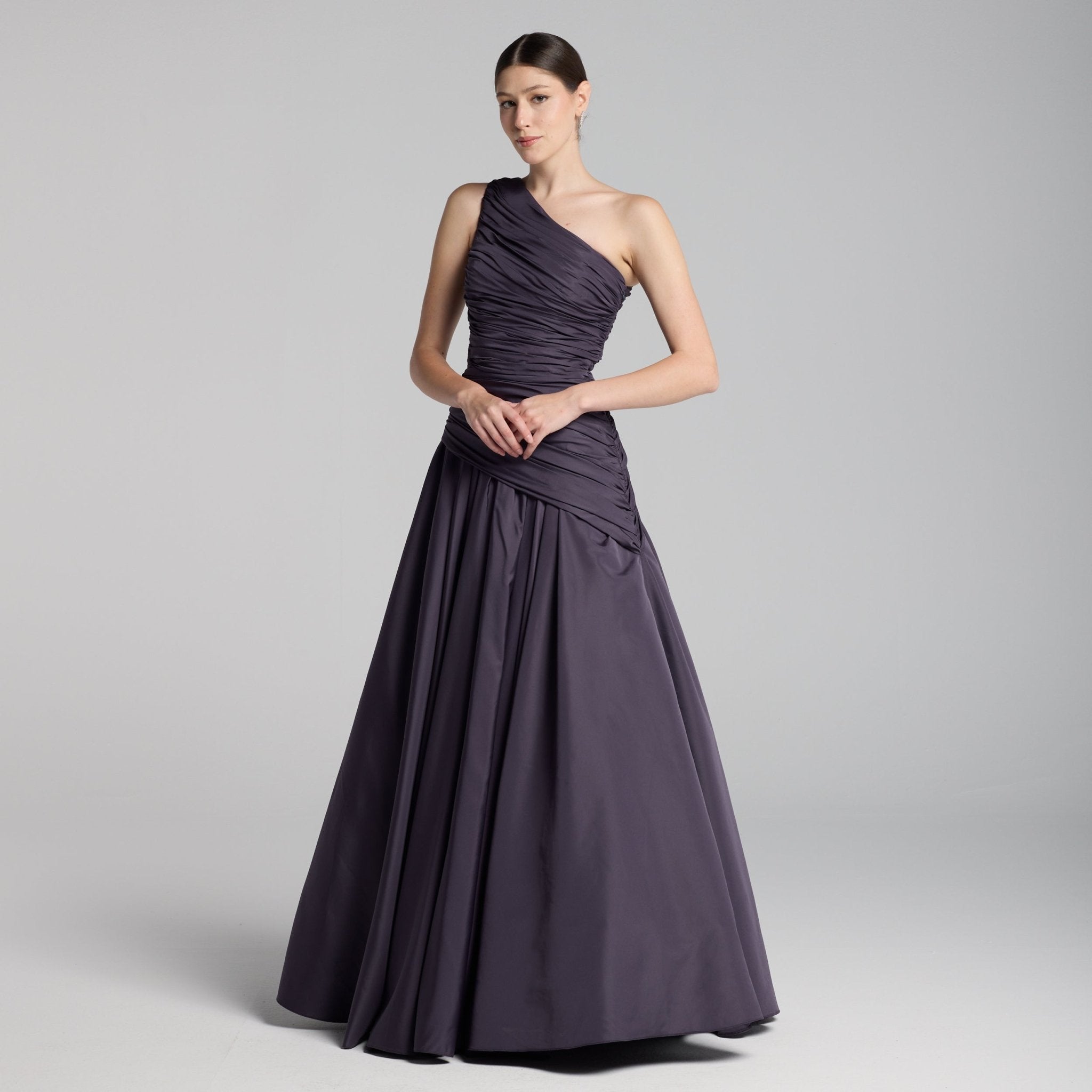 Plum One Shoulder Ruched Gown - shopaleena