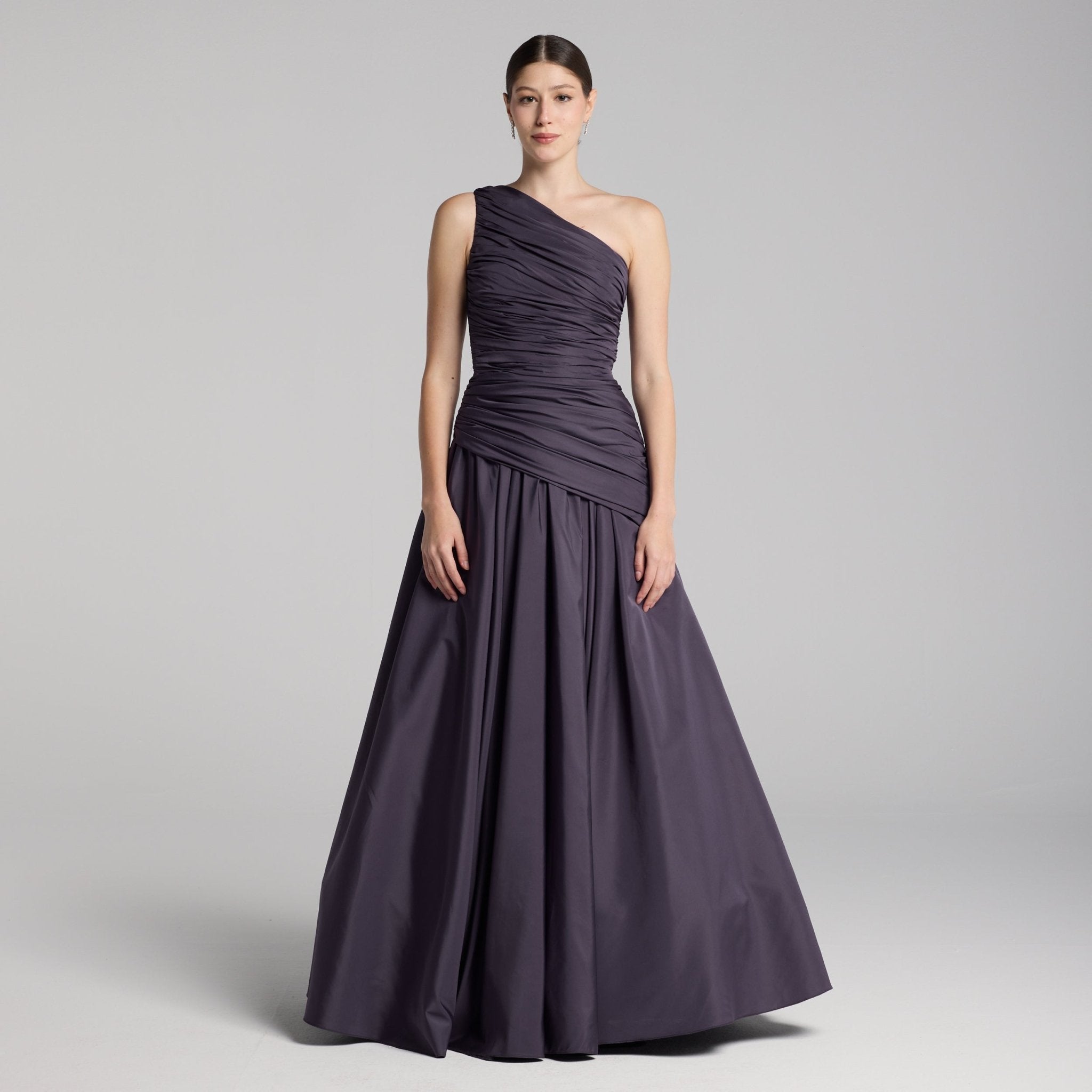 Plum One Shoulder Ruched Gown - shopaleena