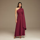 Plum One Shoulder Sleeveless Crepe Dress - shopaleena