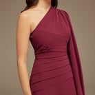 Plum One Shoulder Sleeveless Crepe Dress - shopaleena