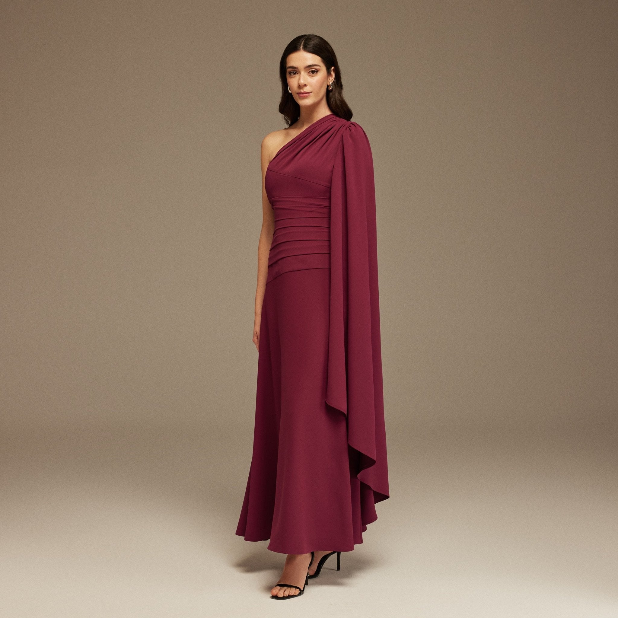 Plum One Shoulder Sleeveless Crepe Dress - shopaleena