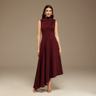 Plum Sleeveless Aline Midi Dress With Shoulder Scarf - shopaleena