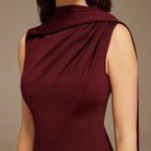 Plum Sleeveless Aline Midi Dress With Shoulder Scarf - shopaleena