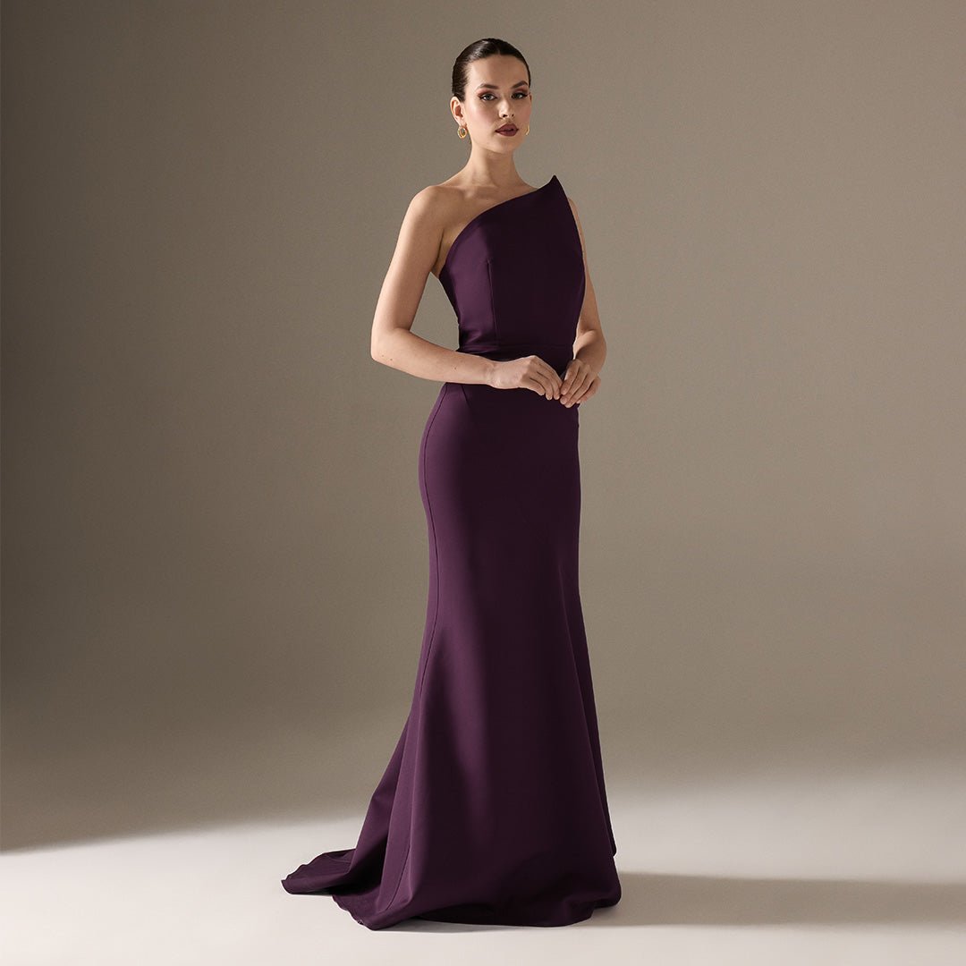 Plum Sleeveless Crepe Gown with Detailed Top - shopaleena