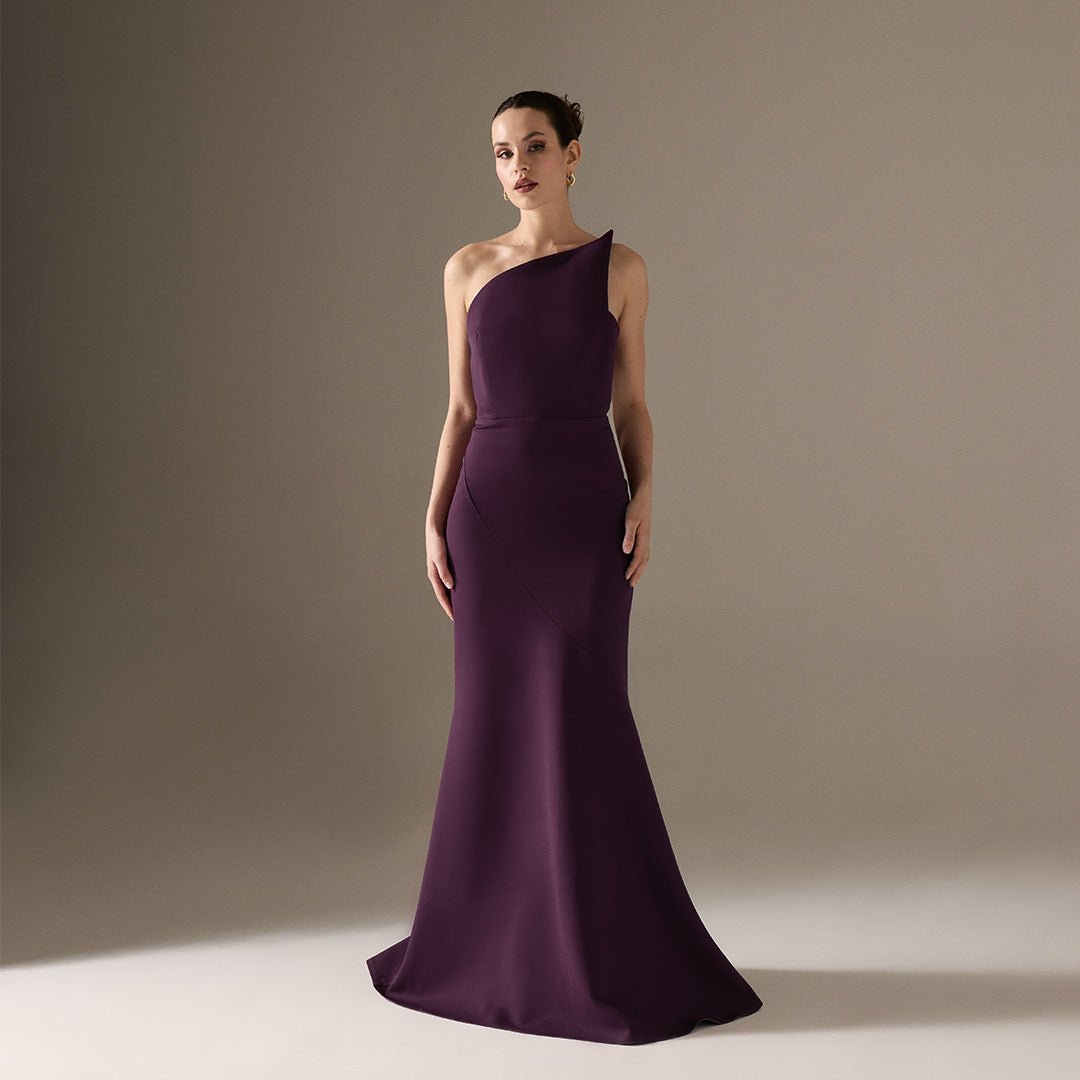 Plum Sleeveless Crepe Gown with Detailed Top - shopaleena