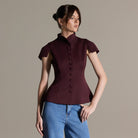 Plum Stand Collar Peplum Blouse - shopaleena