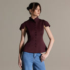 Plum Stand Collar Peplum Blouse - shopaleena