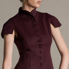 Plum Stand Collar Peplum Blouse - shopaleena