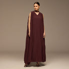 Plum V - Neck All Over Pleated Chiffon Maxi Dress - shopaleena
