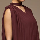 Plum V - Neck All Over Pleated Chiffon Maxi Dress - shopaleena