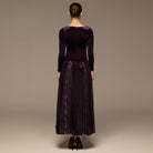 Plum Velvet Maxi Dress with Lace Godets - shopaleena