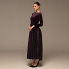 Plum Velvet Maxi Dress with Lace Godets - shopaleena
