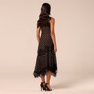 Polka Dot Chiffon Midi Dress with Lace Inserts - shopaleena