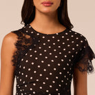 Polka Dot Chiffon Midi Dress with Lace Inserts - shopaleena