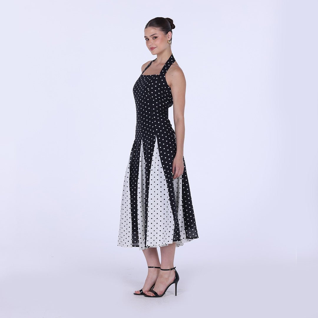 Polka Dot Flared Maxi Dress - shopaleena
