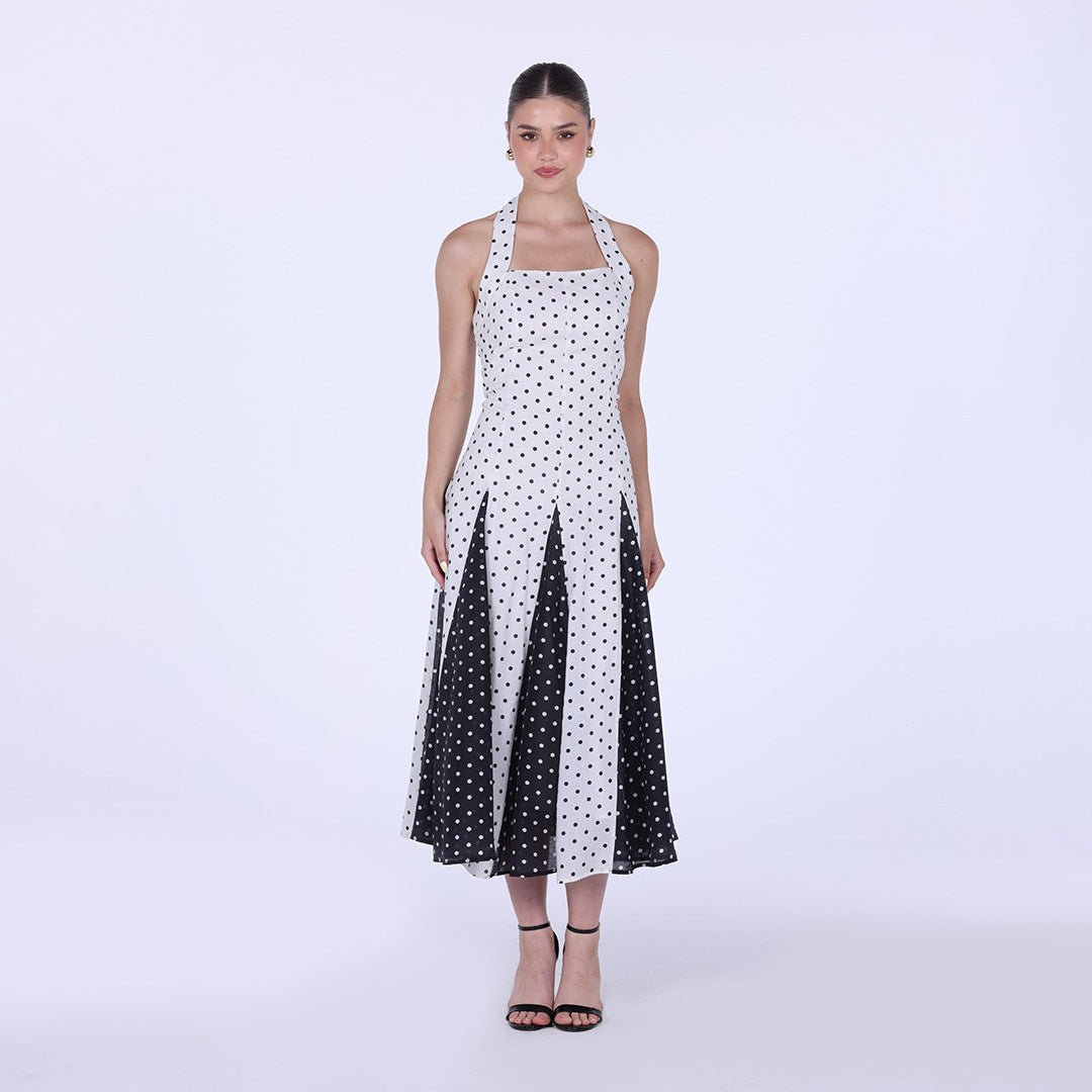 Polka Dot Flared Maxi Dress - shopaleena