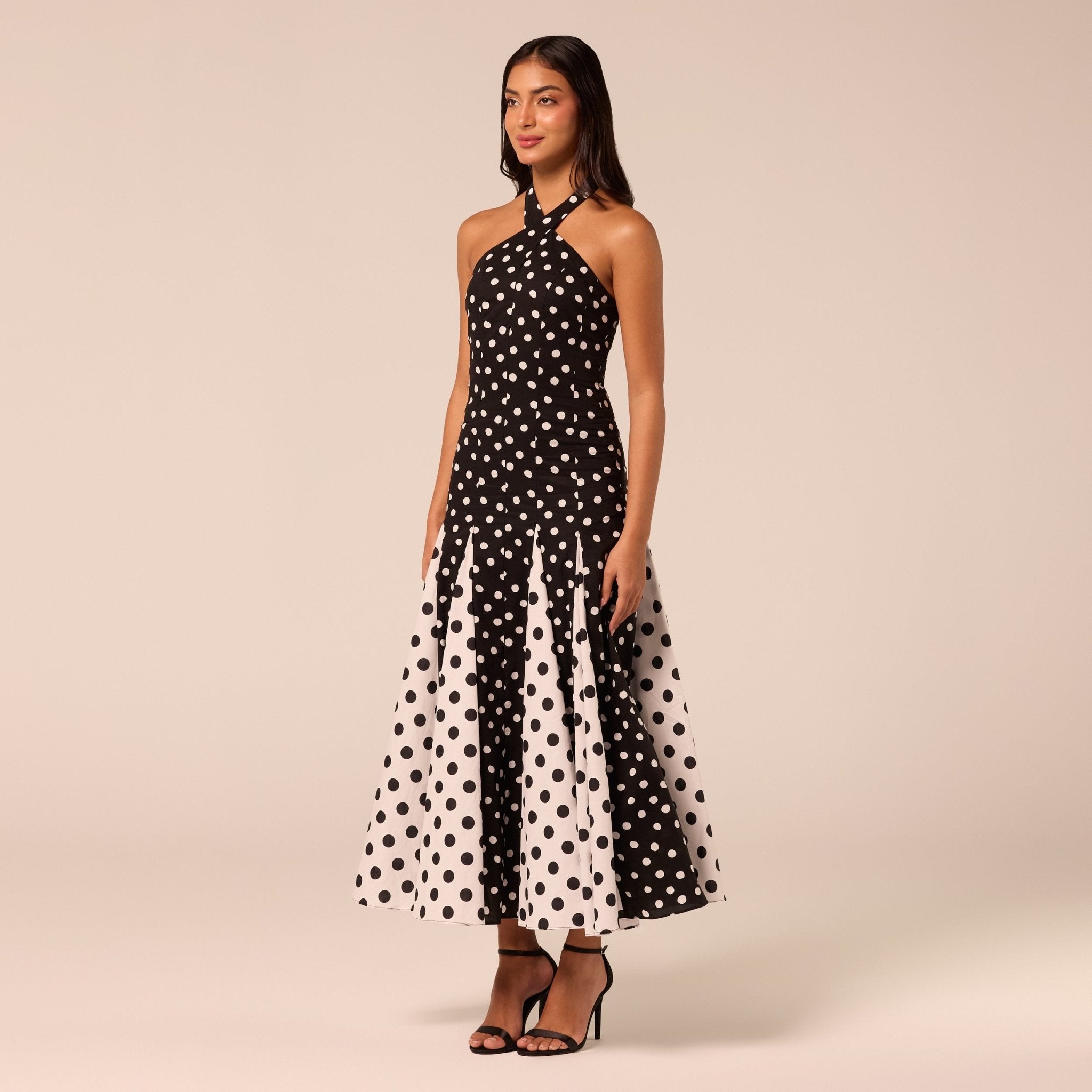 Polka Dot Halter Neck Poplin Midi Dress - shopaleena