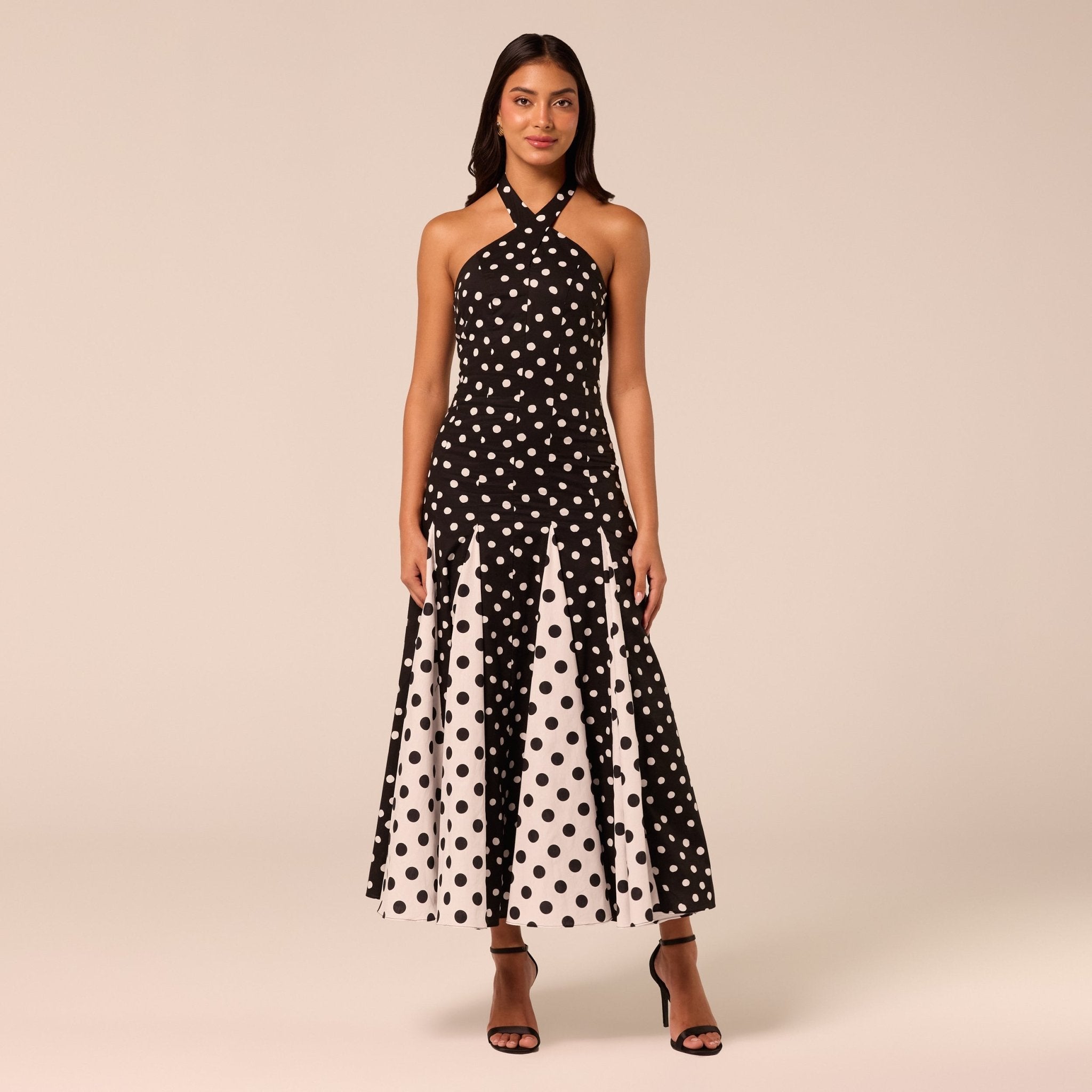 Polka Dot Halter Neck Poplin Midi Dress - shopaleena