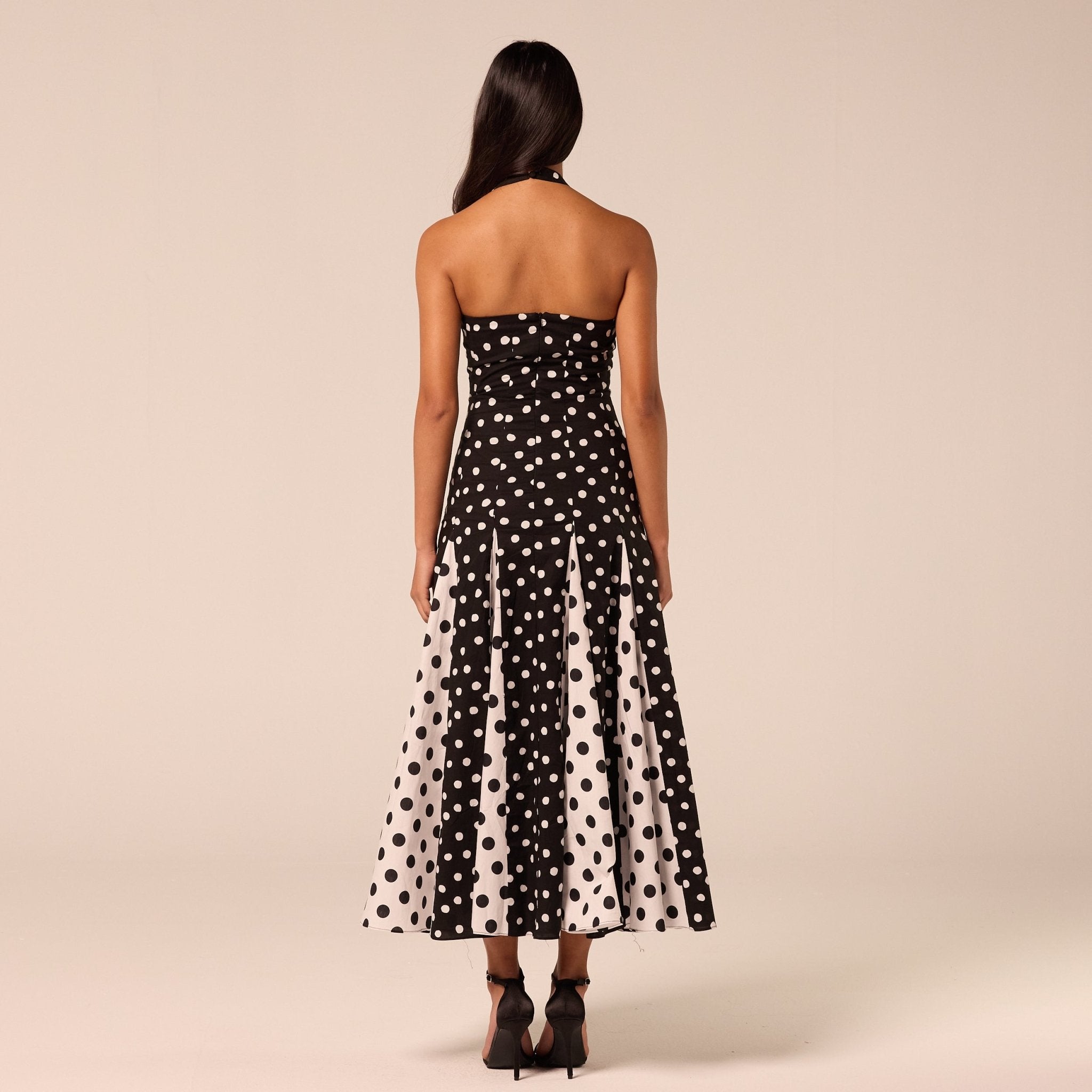 Polka Dot Halter Neck Poplin Midi Dress - shopaleena