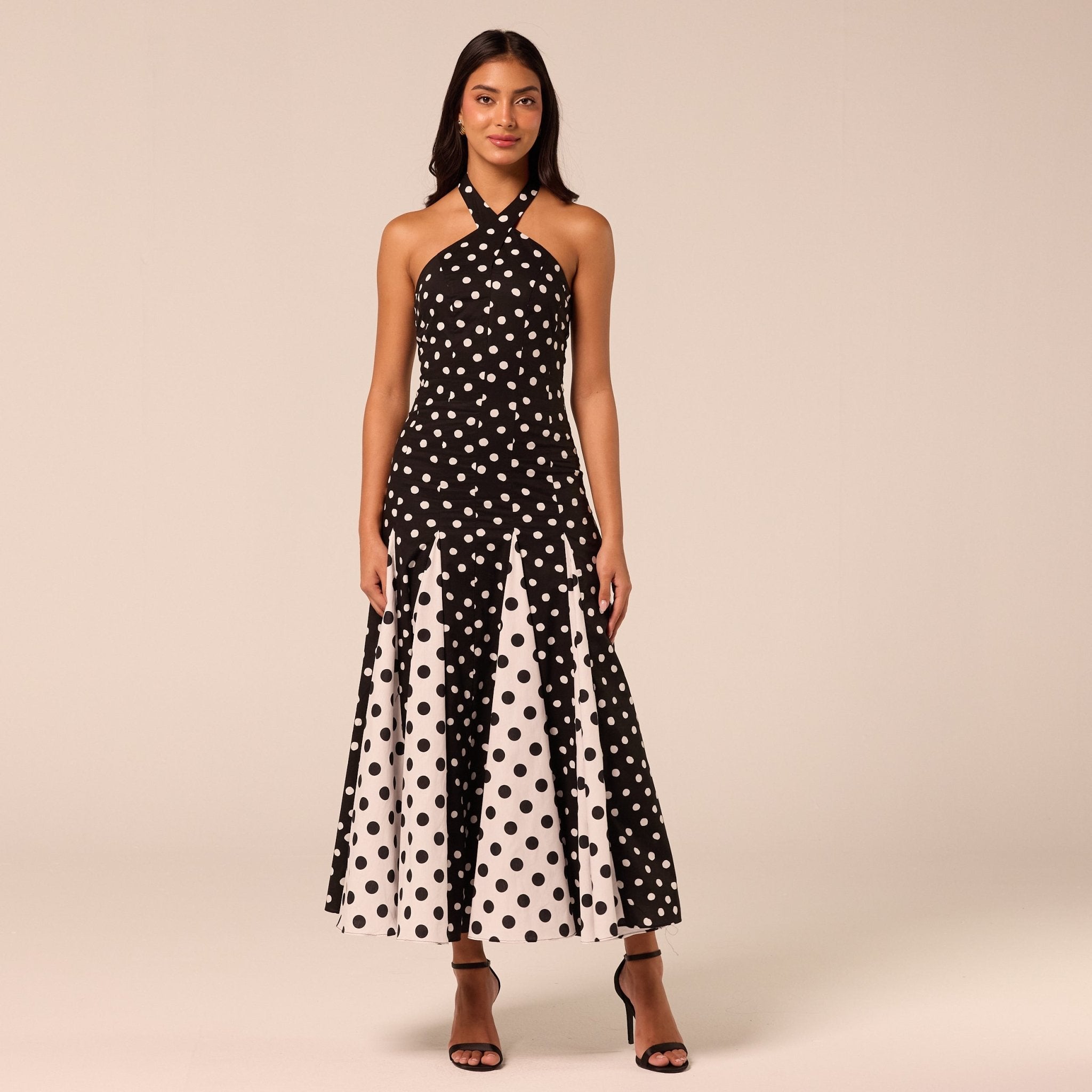 Polka Dot Halter Neck Poplin Midi Dress - shopaleena
