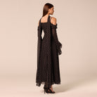 Polka Dot Long-Sleeve Bare Shoulder Chiffon Maxi Dress - shopaleena