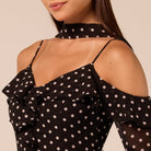 Polka Dot Long-Sleeve Bare Shoulder Chiffon Maxi Dress - shopaleena