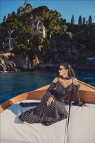 Polka Dot Long-Sleeve Bare Shoulder Chiffon Maxi Dress - shopaleena