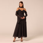 Polka Dot Long-Sleeve Bare Shoulder Chiffon Maxi Dress - shopaleena