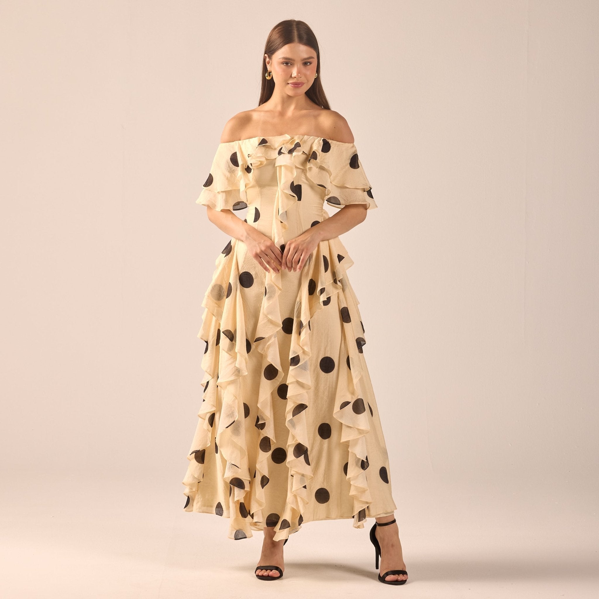 Polka Dot Ruffle Tencel Dress - shopaleena