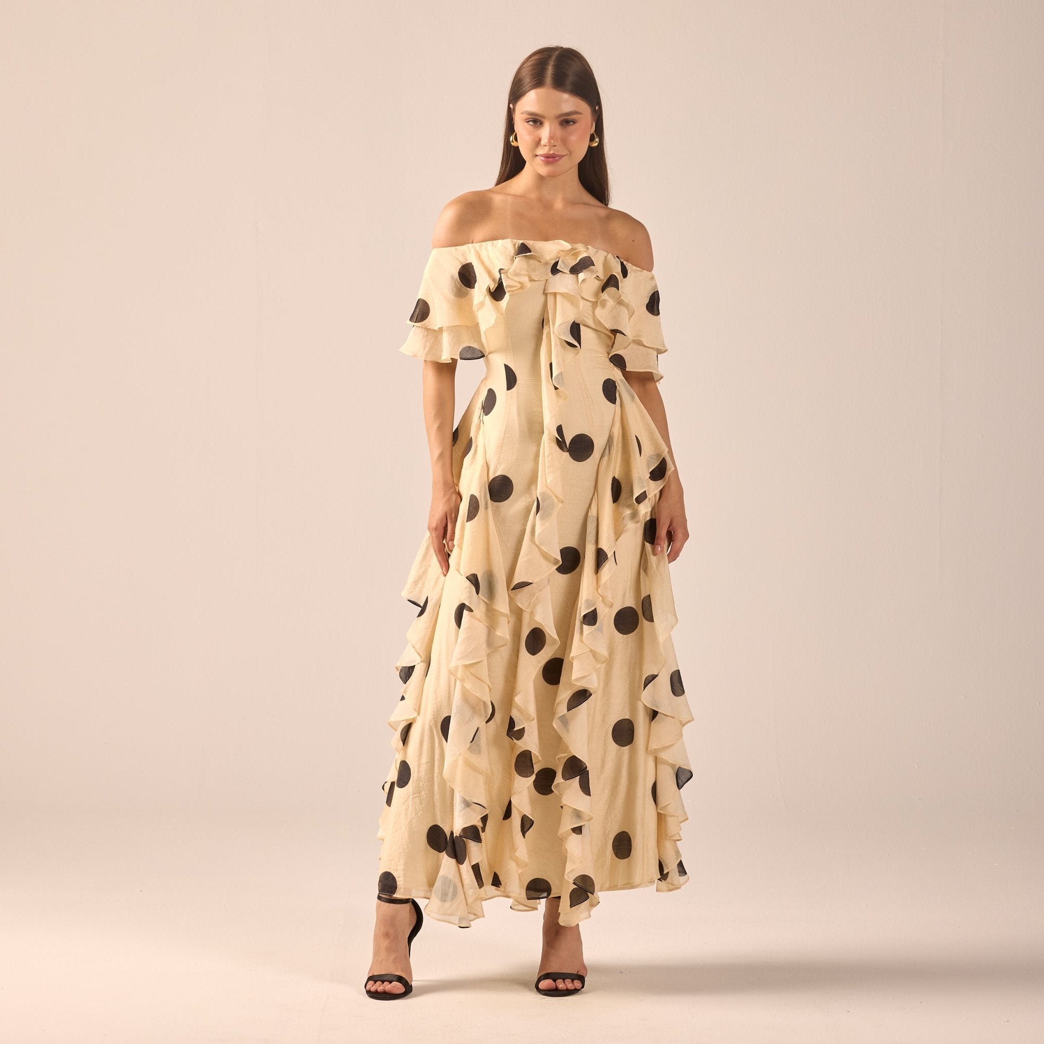 Polka Dot Ruffle Tencel Dress - shopaleena