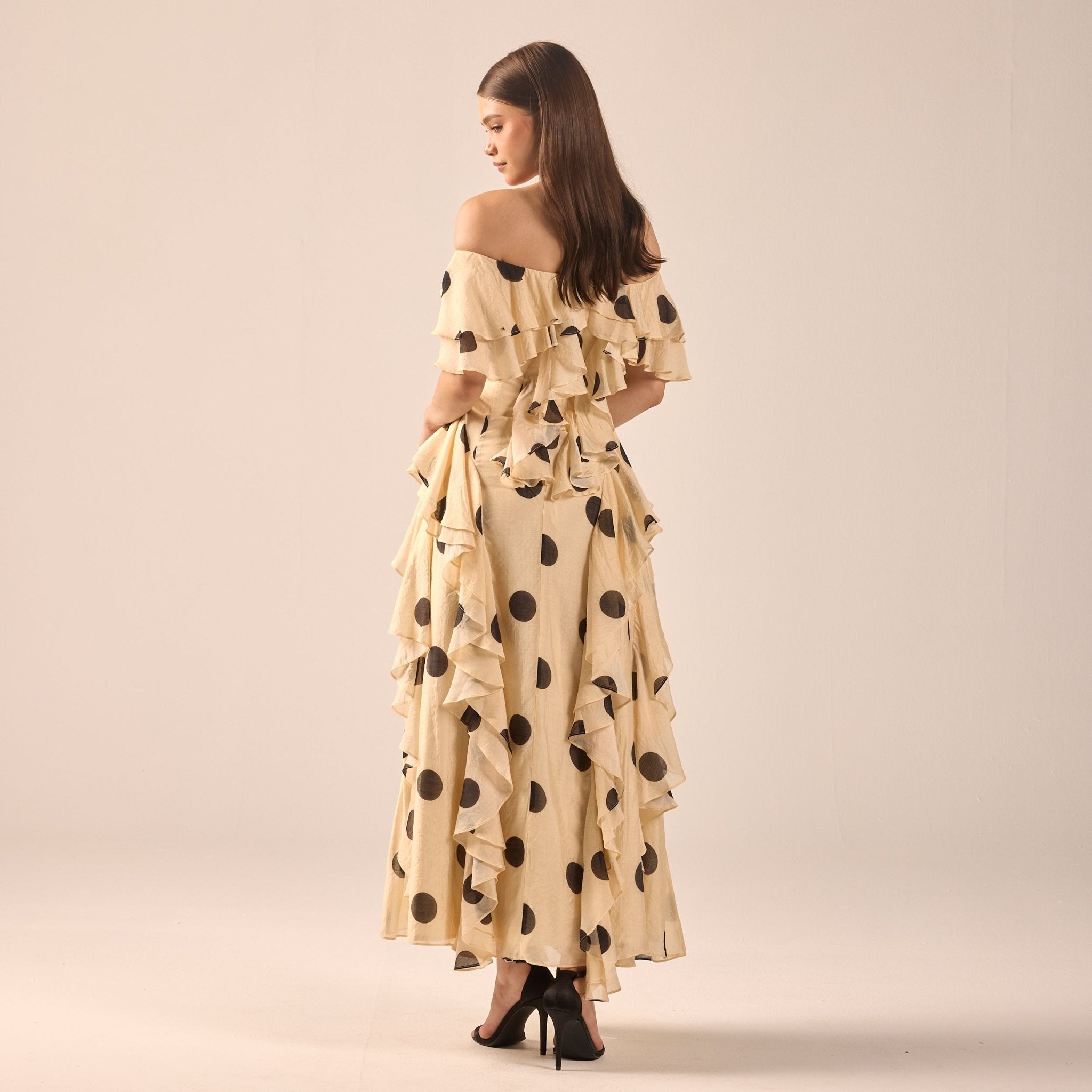 Polka Dot Ruffle Tencel Dress - shopaleena