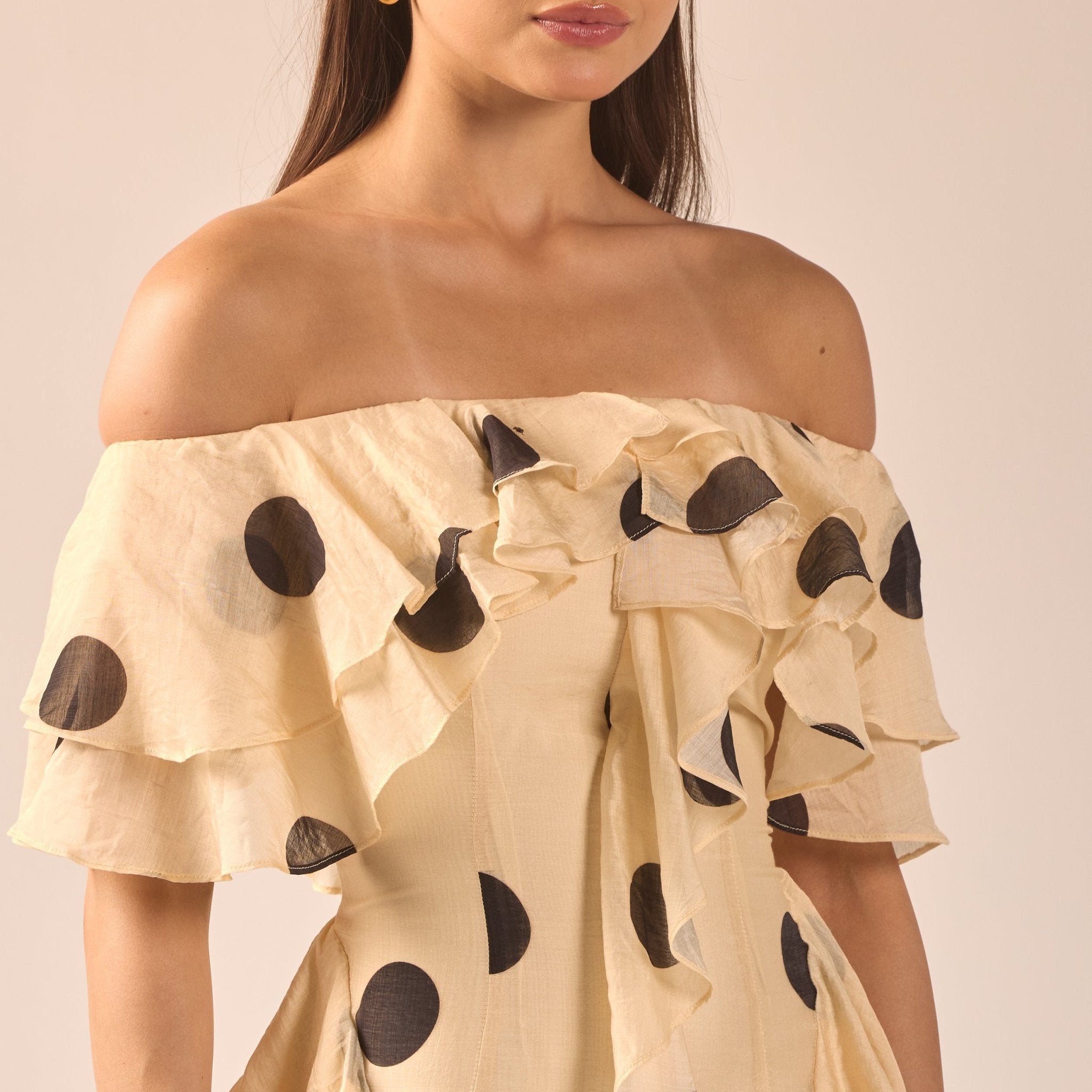 Polka Dot Ruffle Tencel Dress - shopaleena