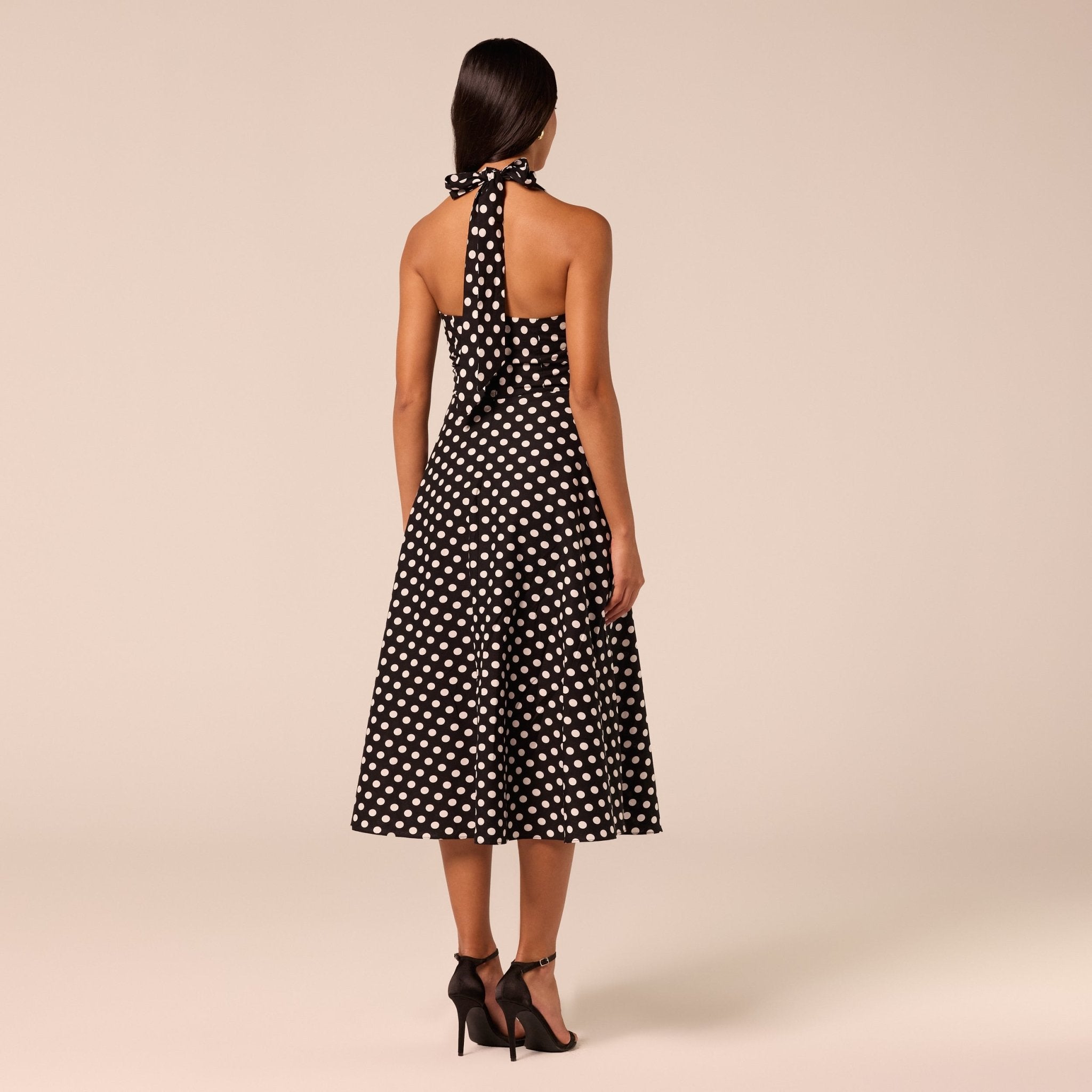 Polka Dot Tie Halter Neck Midi Dress - shopaleena