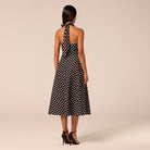 Polka Dot Tie Halter Neck Midi Dress - shopaleena