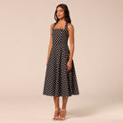 Polka Dot Tie Halter Neck Midi Dress - shopaleena