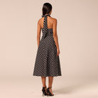 Polka Dot Tie Halter Neck Midi Dress - shopaleena