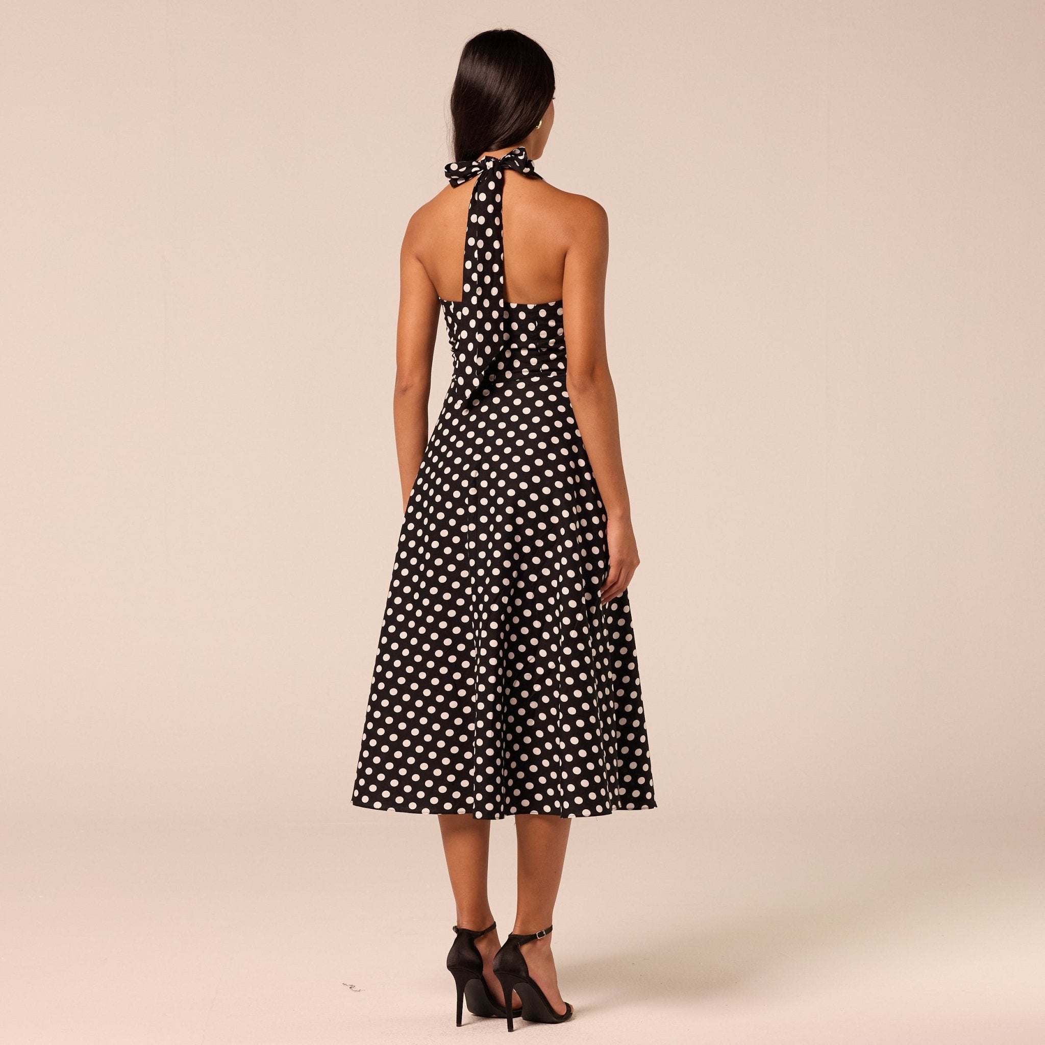 Polka Dot Tie Halter Neck Midi Dress - shopaleena