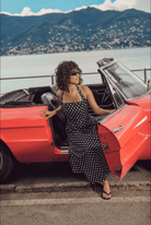 Polka Dot Tie Halter Neck Midi Dress - shopaleena