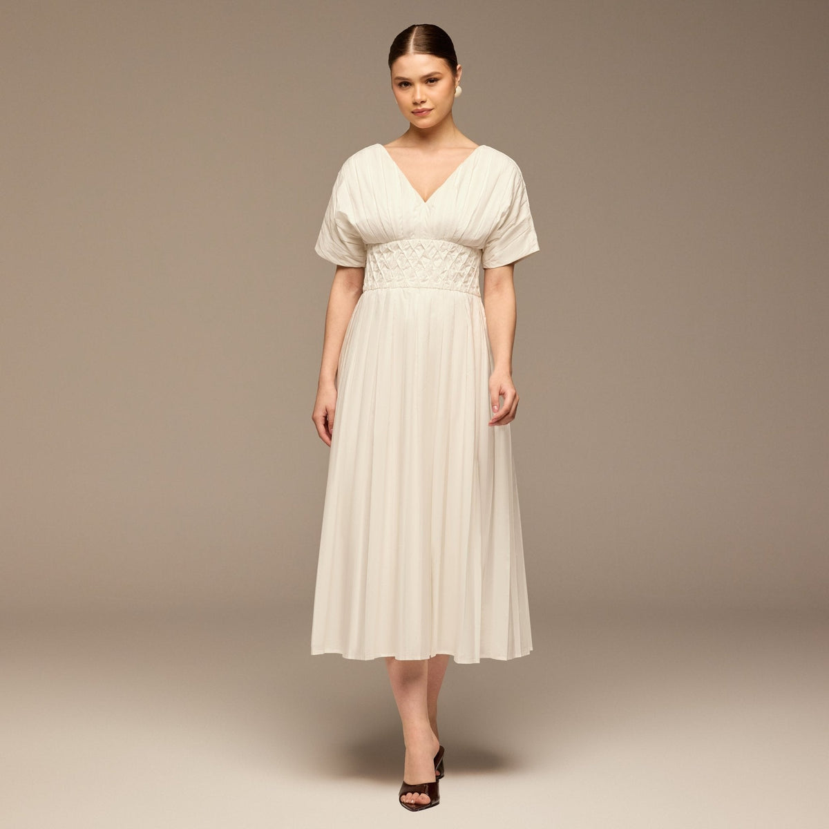 Poplin Cotton Puffy Sleeve Dress - shopaleena