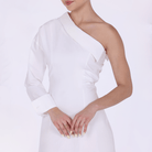Poplin One - Shoulder Midi Shirt Dress with Side Cord - shopaleena
