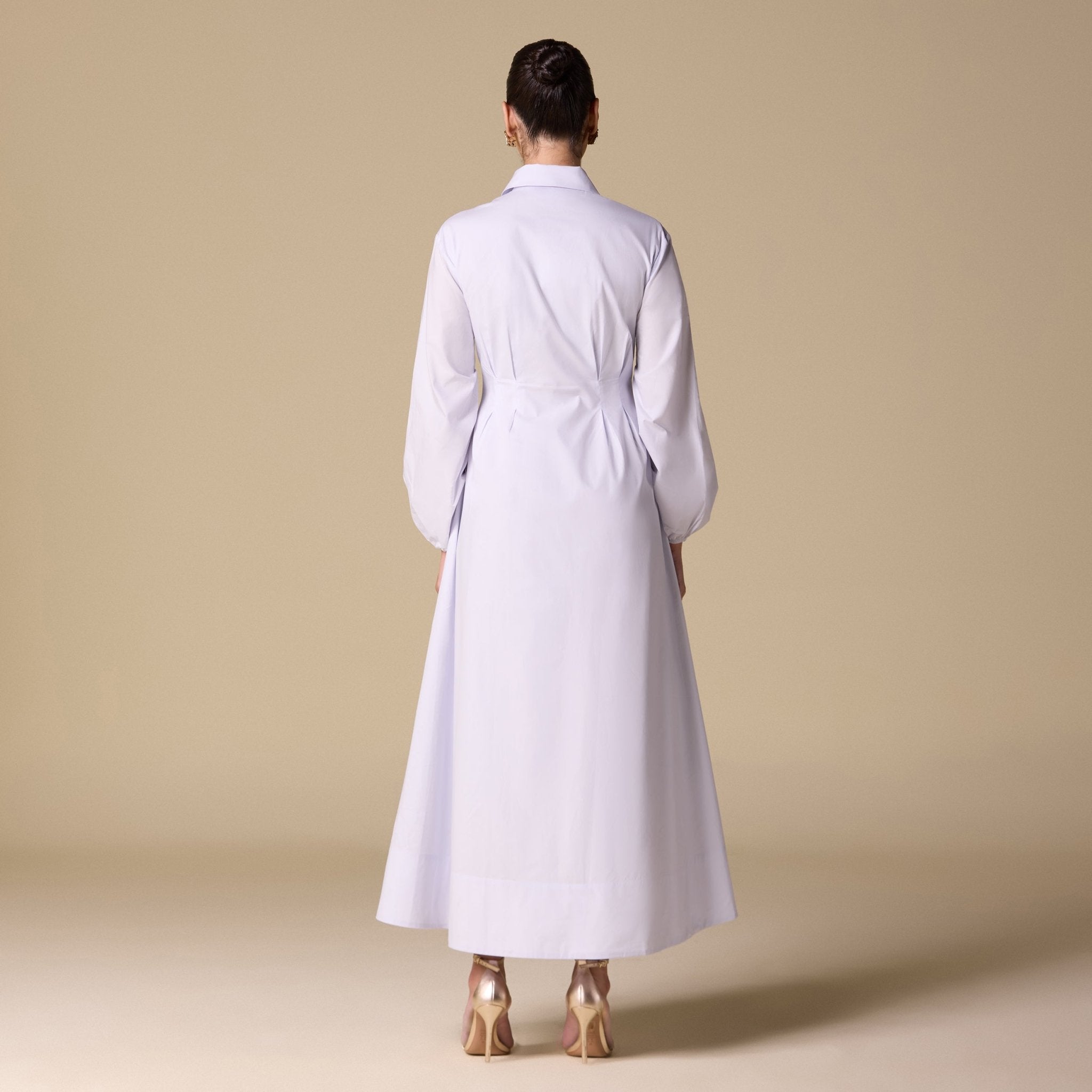 Poplin Pleated Maxi Shirt Dress with Hidden Buttons - shopaleena