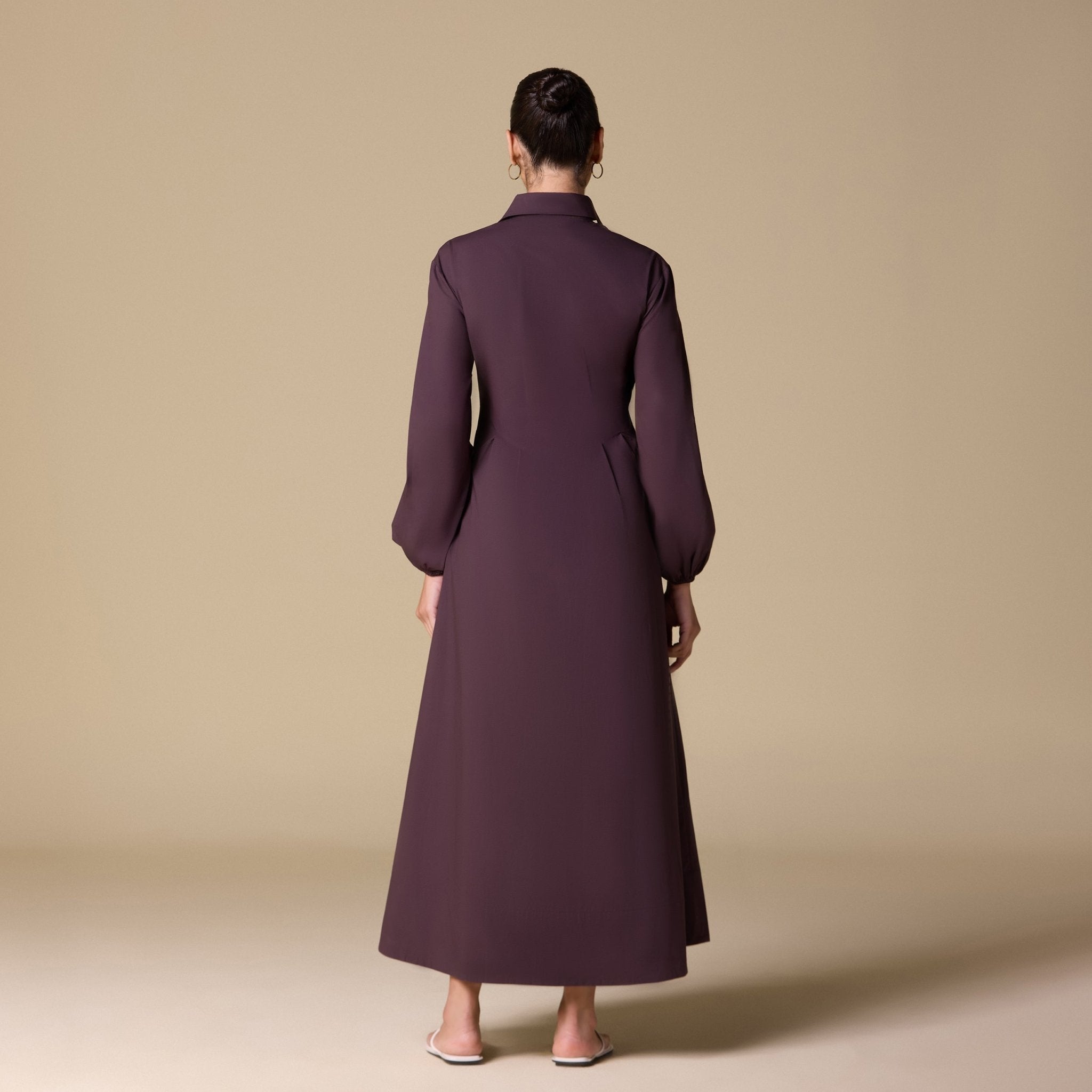 Poplin Pleated Maxi Shirt Dress with Hidden Buttons - shopaleena