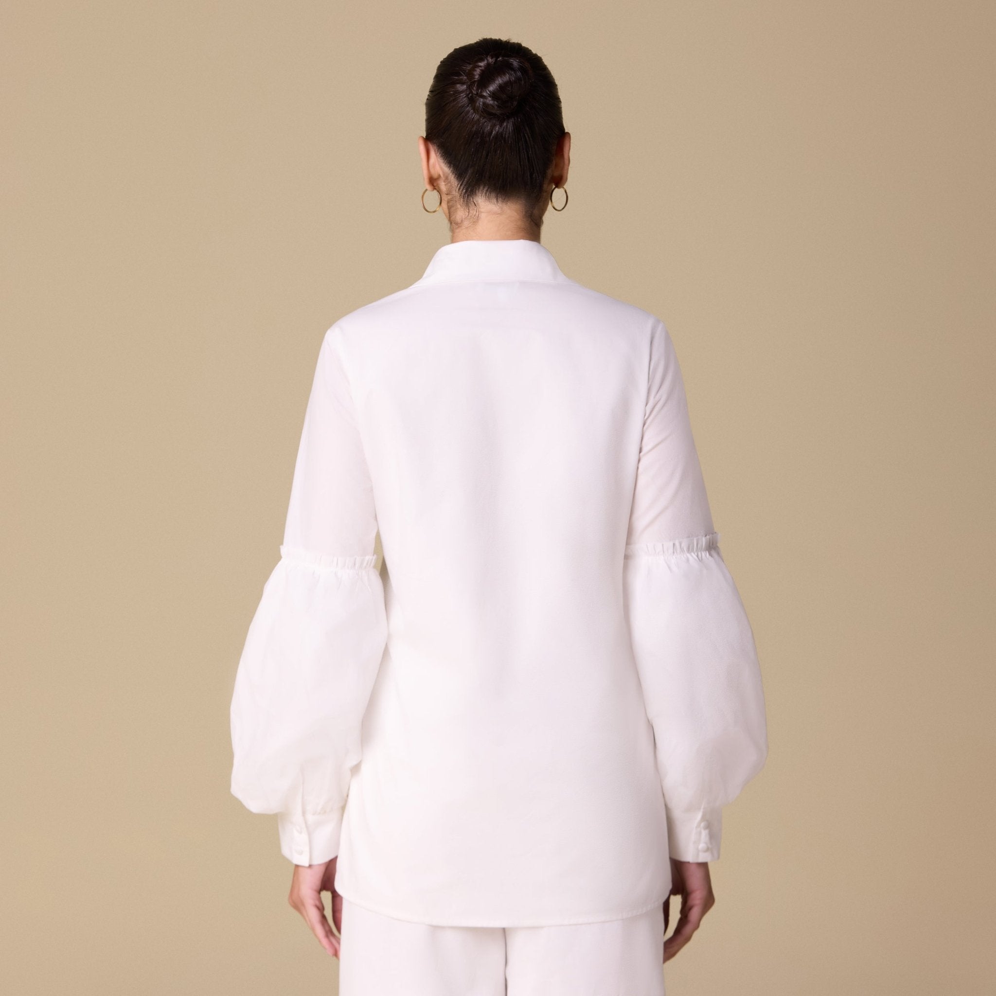 Poplin Puff Sleeve Shirt with Fabric Buttons - shopaleena