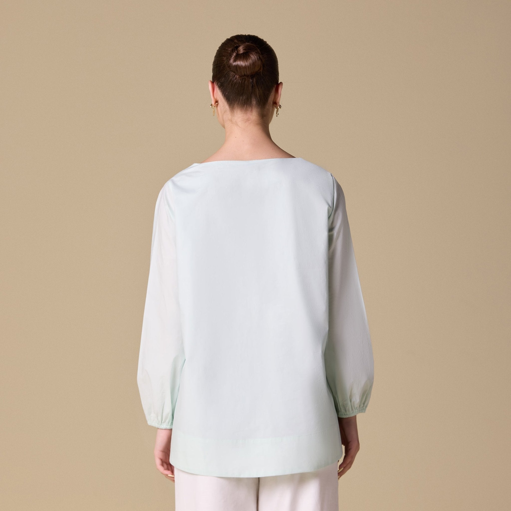 Poplin Puff Sleeves Top with Boat Neck - shopaleena