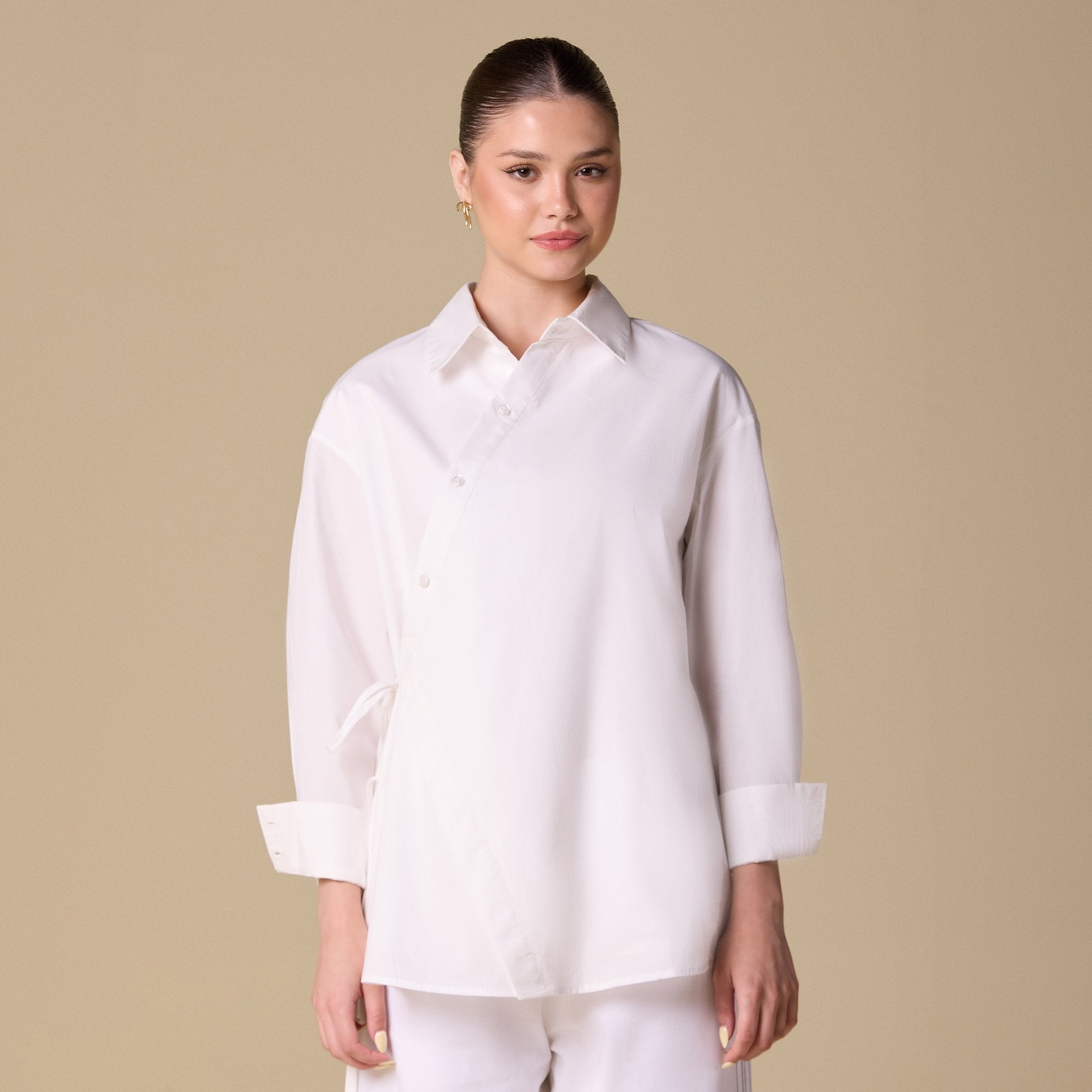 Poplin Shirt with Side Ribbon - shopaleena