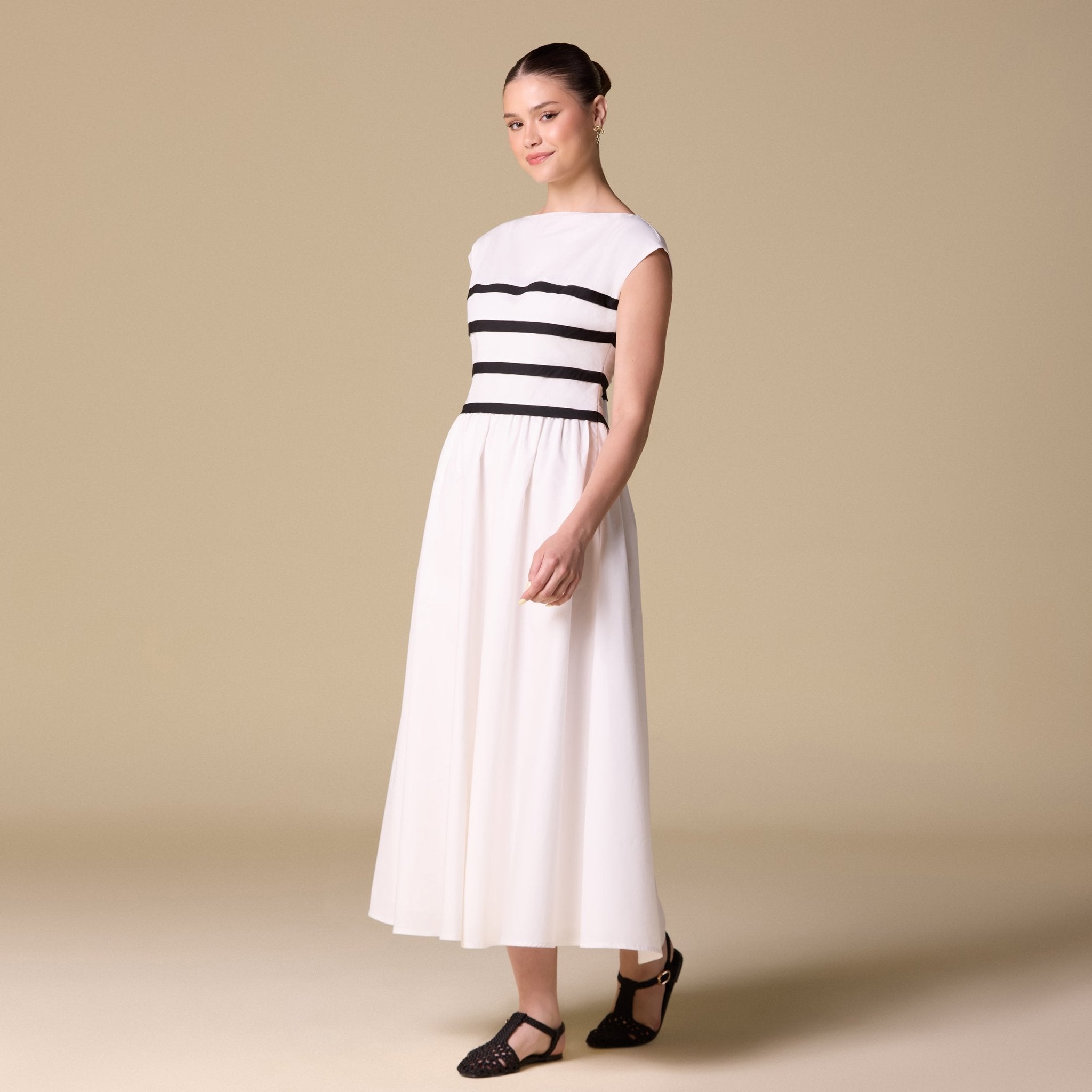 Poplin Striped Flared A Line Midi Dress - shopaleena