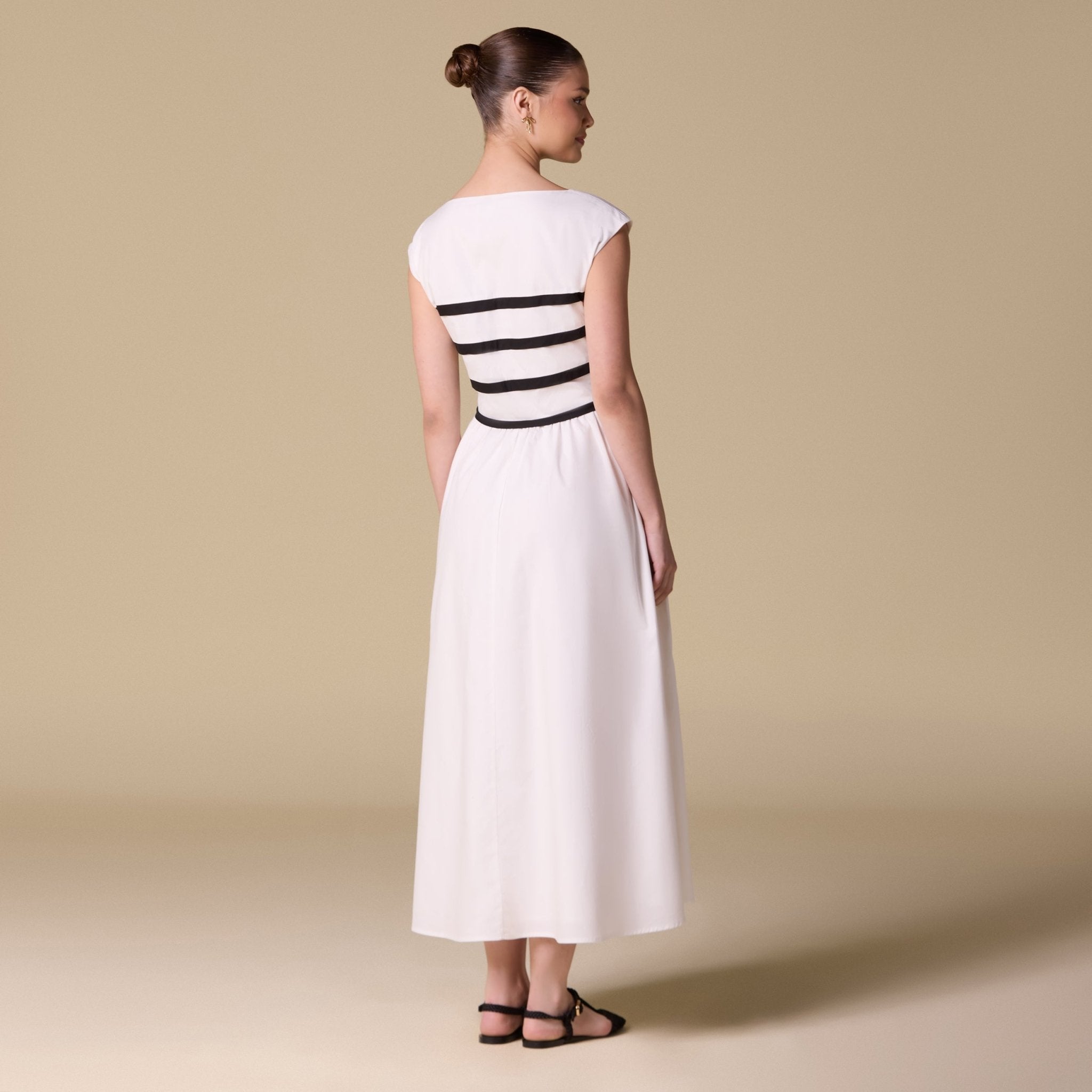 Poplin Striped Flared A Line Midi Dress - shopaleena