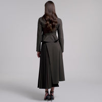 Pleated Asymmetric Wool Midi Skirt